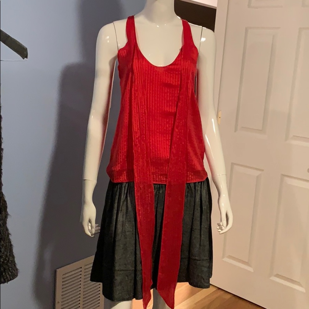 Club Monaco Red Silk Tie Neck Blouse